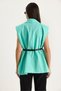 Women's Mint Green Pocket Detailed Belted Padded Oversize Lined Blazer Vest 11143 60281003 - 7