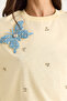 Women's Butterflies Accessory Stone Embroidered Short Sleeve T-Shirt 60602036 - 6