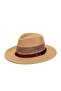Women's Mesh Breathable Faux Leather Striped Straw Panama Hat-Camel - 2