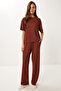 Comfortable Stretchy Knitted Bottom-Top Set Brown Lby0004 - 2