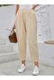 Women's High Waist Side Pocket Button Detailed Wide Cut Imported Crepe Trousers - 3