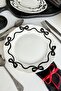 Bow 4 Pieces Off White Premium Porcelain 27 cm Serving Plate Set with Black Ribbon Pattern