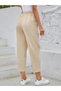 Women's High Waist Side Pocket Button Detailed Wide Cut Imported Crepe Trousers - 5