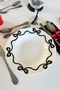 Bow 4 Pieces Off White Premium Porcelain 23 cm Pit Plate Set Black Ribbon Pattern Dinner Plate - 4