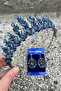 Regina Navy Blue Bridal Henna Crown Special Occasion Accessory Women's Crown and Drop Shuttle Earring Set - 2
