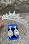 Renata Silver Bridal Henna Crown Special Occasion Accessory Women's Crown and Wide Shuttle Earrings Set - 3