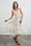 Lace Thick Strap Linen Dress - 7