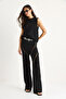 Women's Black Thick Strap Blouse with Loose Pants Slim Summer Knitwear Bottom-Top Set 20251013 - 4