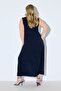 Women's Plus Size Navy Blue, Draped V-Neck, Jersey Sleeveless Long Dress 65N38983 - 6