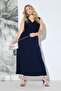 Women's Plus Size Navy Blue, Draped V-Neck, Jersey Sleeveless Long Dress 65N38983