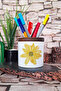 Yellow Flower Printed Ceramic Pen Holder Desktop Organizer