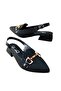 De Scarıo 593 Women's Buckle Linen Woven Short Heeled Open Back Shoes - 3
