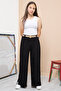Black Button Detailed Wide Leg Girl's Belted Trousers 21151 - 5