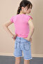 Sequined Jean Shorts Pink Necklace Detailed Badi Girl's 2 Piece Set 21108 - 6