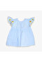 Organic Cotton Sunflower Embroidered Girls Blue Dress with Ruffled Sleeves - 2