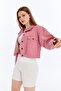 Women's Bomber Gabardine Jacket Snap Button College Denim Jacket with Pockets Colorful Easy to Match Jacket - 5