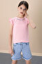 Sequined Jean Shorts Salmon Necklace Detailed Badi Girl's 2-Piece Set 21111 - 3
