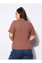 Plus Size Rib Front Zipper Polo Neck Top - 5
