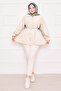 Lace-Up Terikoton Shirt Tunic with Metal Heart Figure Beige