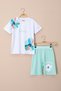 Green Shoulder Flower Printed T-Shirt Shorts Girls 2 Piece Set 21067