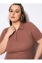 Plus Size Rib Front Zipper Polo Neck Top - 4