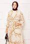 Linen Patterned Belted Dress Milk Coffee - 2
