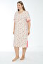 Women's Plus Size Patterned 100% Cotton Short Sleeve Nightgown / Cream - Pink - - B 518 - 2