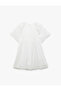 Crew Neck Short Sleeve Ruffle Detailed Embroidered Cotton Lace Dress - 5