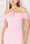 Women's Off the Shoulder Draped Pink Tulle Mini Dress Dm1048 - 4
