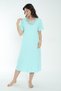 Women's Plus Size V-Neck Slit 100% Cotton Short Sleeve Nightgown / Blue - - B 557 - 4