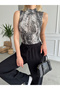 Women's Grey Snake Turtleneck Tank Top