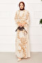 Linen Patterned Belted Dress Milk Coffee - 4