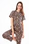 Premium Women's Pajama Set Leopard Print Soft Textured Short Sleeve Crew Neck - 3