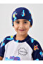 Graphic Print Reglan Sleeve Swim T-Shirt with Shorts and Cap Set - 6