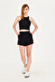 Women's Black Modal Fabric Summer Shorts with Pockets, Elastic Waist and Laced Flexible Lycra Daily Comfortable Model - 4
