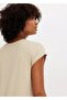 Women's Plus Size Beige, Sequin Embroidered, Crew Neck Viscose Blouse 65N38988 - 7