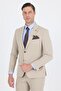 Men's Beige Mono Collar 6 Drop Slim Fit Elastic Waist Suit 1001250121