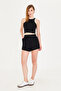Women's Black Modal Fabric Summer Shorts with Pockets, Elastic Waist and Laced Flexible Lycra Daily Comfortable Model