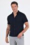 Men's Black Italian Buttoned Collar Short Sleeve Pocketless Slim Fit Shirt 1004250255