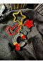 Letter C Anthracite Gray Color Gold Foil Red Star Ring Vip Extra Figured Epoxy Letter Keychain - 3