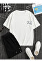 Jupiter and Little Stars Printed Cotton Unisex White T-Shirt-Black Shorts Set