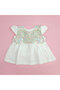 Organic Cotton Textured Paisley Embroidered Girls White Dress with Cap Sleeves