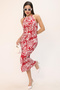 Burgundy Halter Neckline Wrap Pattern Summer Midi Dress – for Vacation, Sightseeing, Casual and Beach Chic