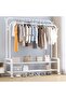 Garment Rack with Wheels, Double Rod, Freestanding Clothes Organizer – White - 3