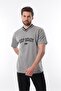 Painted Gray V-Neck Printed Short Sleeve Overfit T-Shirt 7039 - 3
