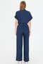 Women's Navy Blue Front Buttoned Waist Belted Pocket Bat Sleeve Palazzo Jumpsuit Arm-24Y001105 - 6