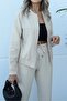 Stone Color Zippered Jacket and Elastic Waist Trousers Set 257132 - 3