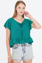 Women's Dark Green Bat Sleeve Collar Tie-Up Skirt Ruffled Oversize Crop Blouse Arm-24Y001088 - 4