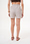 Women's Ecru Elastic Waist Belted Double Pocket Linen Shorts - 5