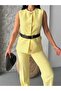 Yellow Belted Tie-Up Double Blazer Vest Trousers Suit